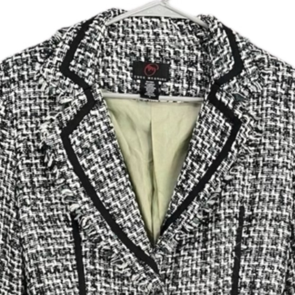 True Meaning Distressed Tweed Blazer Button Closure Black Trim Accents Size 8 - Picture 12 of 12